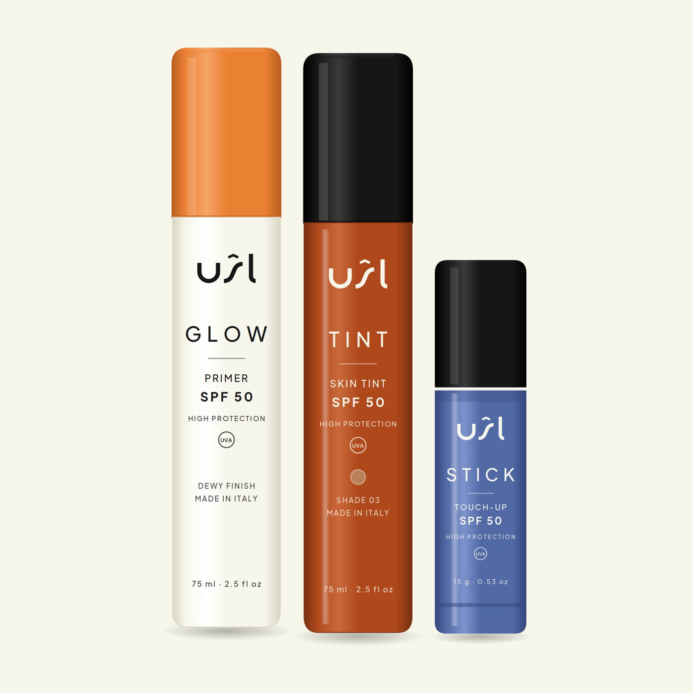 Glow, Tint and Touch-up Stick SPF 50 side by side